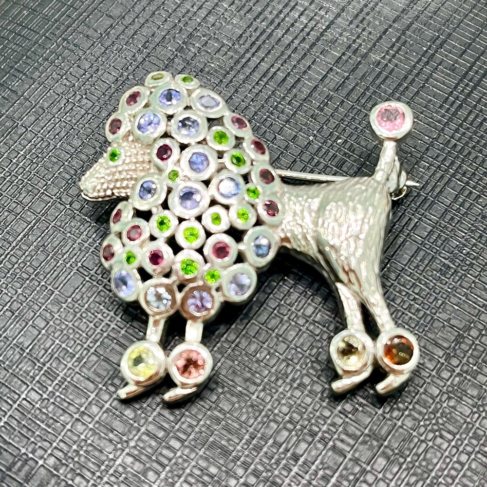 Sapphire Tanzanite Garnet 14KGP Poodle Brooch